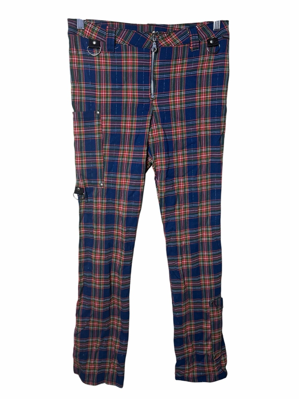 Serious Y2K Punk Plaid Bondage Cargo Pants Zip Hem Grunge Cyber Goth Size 7